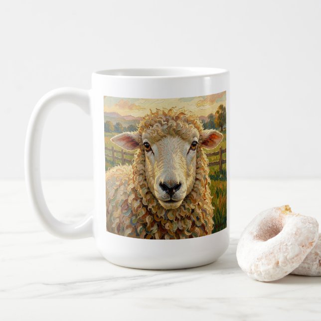 Caneca De Café Cute Sheep on a Ranch  & Ewe, People Quote (Com Donut)