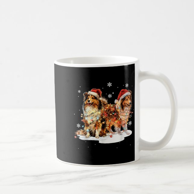 Caneca De Café Cute Shetland Sheepdog Dog Christmas Lights Xmas H (Direita)