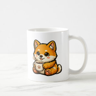 Caneca De Café Cute Shiba Inu com Café – Ilustração de Cachorro A