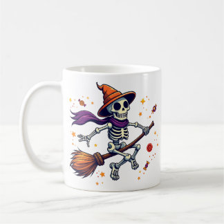 Caneca De Café Cute Skeleton Riding Broom Halloween Mug