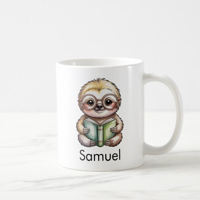 Caneca De Café Cute Sloth Reading a Book Custom (Direita)