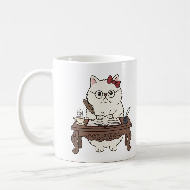 Caneca De Café Cute Smart Teacher Writing Calligraphy Coffee Cat (Esquerda)
