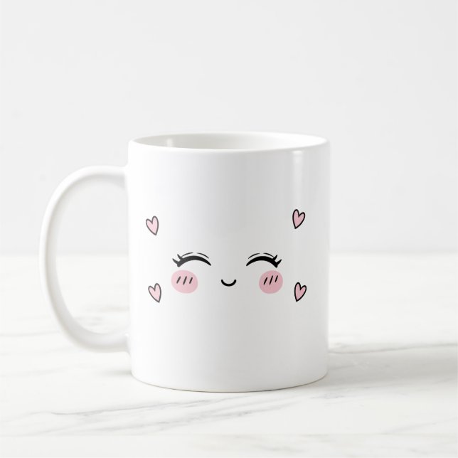Caneca De Café Cute Smiling Face Mug  Soft Heart Aesthetic (Esquerda)