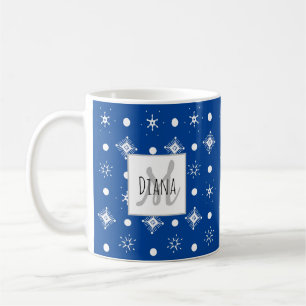 Caneca De Café Cute Snowflakes Nome Monograma Natal Inicial C