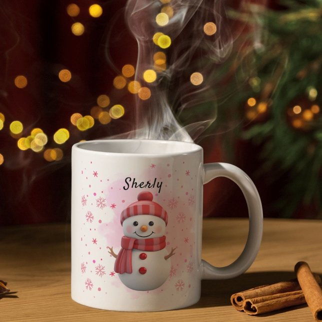 Caneca De Café Cute Snowman Personalized Name Christmas (Criador carregado)
