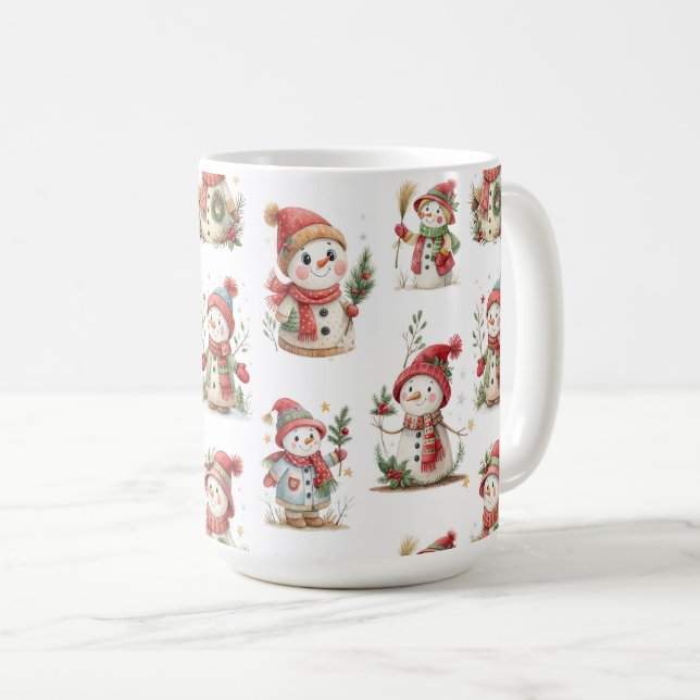 Caneca De Café Cute snowmen with hats  (Frente Esquerda)