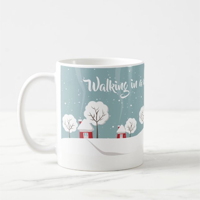 Caneca De Café Cute Snowy Houses and Trees Winter (Esquerda)