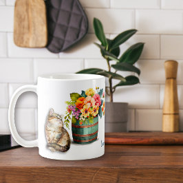 Caneca De Café Cute Tabby Kitten Flower Barrel