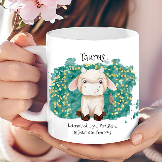 Caneca De Café Cute Taurus Bull Watercolor Monograma Zodiodiac (Cute Taurus Bull Watercolor Zodiac Monogram Coffee Mug)