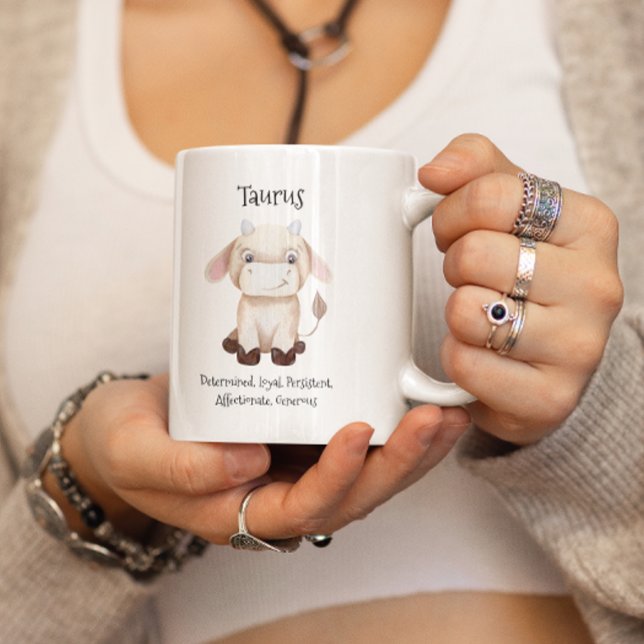 Caneca De Café Cute Taurus Bull Watercolor Traços Zodiac (Cute Taurus Bull Watercolor Zodiac Traits Coffee Mug)