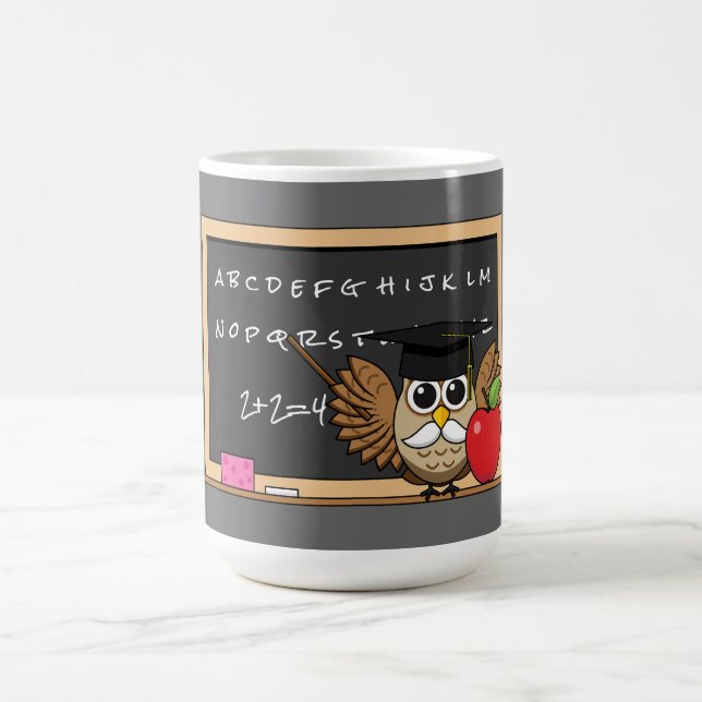 Caneca De Café Cute Teacher Owl with Apple Cartoon (Centro)