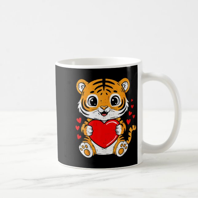 Caneca De Café Cute Tiger Holding Heart Kawaii Valentines Day Men (Direita)