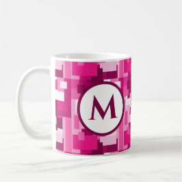 Caneca De Café Cute Trendy Hot Pink Digital Camo Pattern Monogram