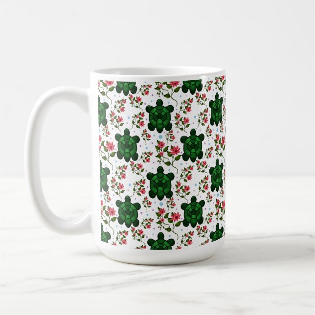 Caneca De Café Cute Turtle and Floral Seamless Pattern  (Esquerda)