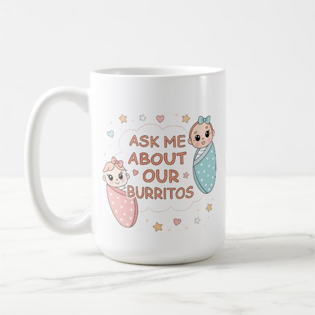Caneca De Café Cute Twin Baby Burrito Announcement Illustration (Esquerda)