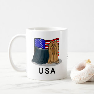 Caneca De Café Cute USA Flag Yorkshire Terrier (Yorkie)