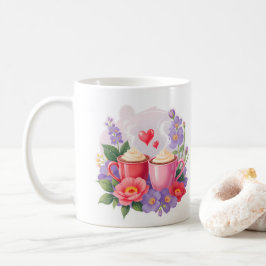 Caneca De Café Cute Valentine Cocoa Mugs with Flowers & Hearts