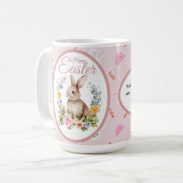Caneca De Café Cute Watercolor Bunny Floral Wreath Easter