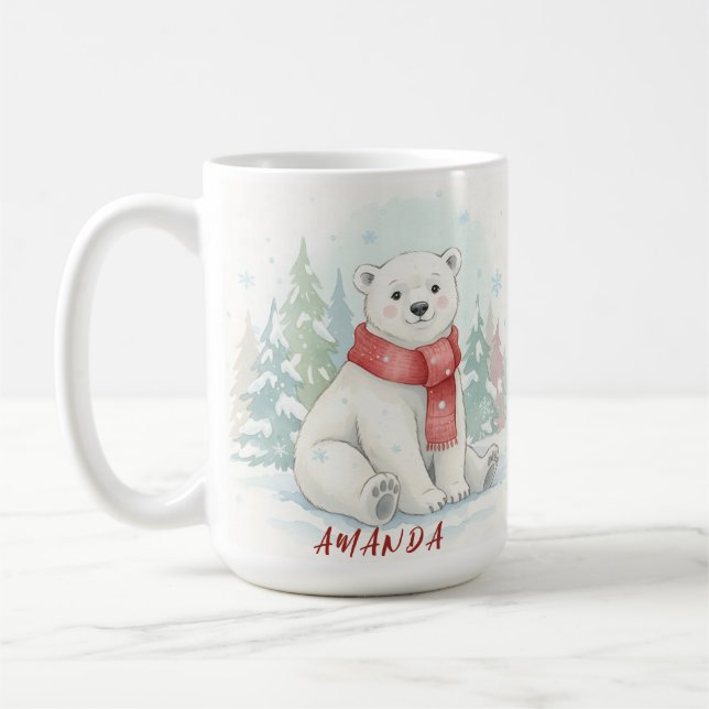 Caneca De Café Cute watercolor Polar Bear Winter  (Esquerda)