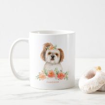 Cute Watercolor Shih Tzu Peach Floral Personalizad