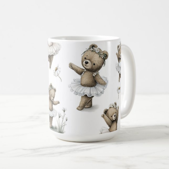 Caneca De Café Cute Watercolour Ballerina Bear Design in tutus (Frente Esquerda)