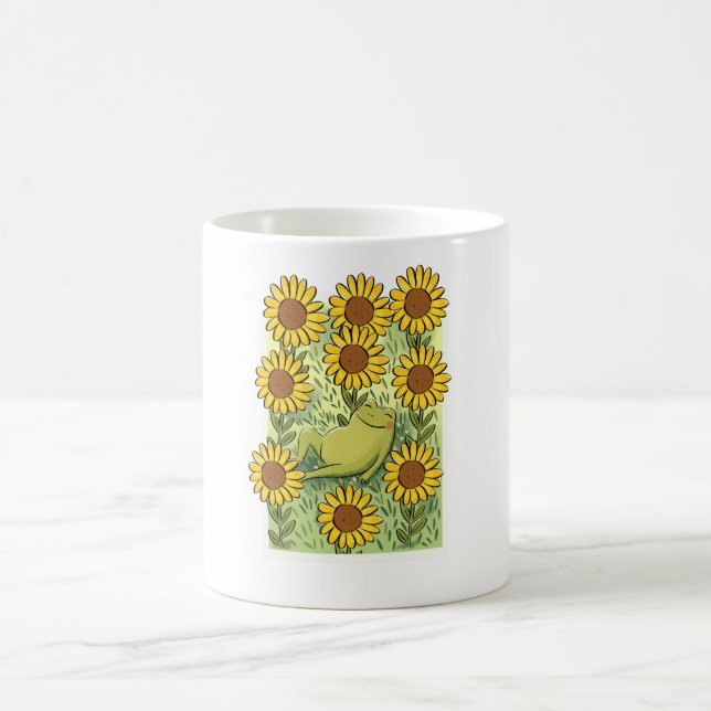 Caneca De Café Cute Whimsical Frog And Sunflowers Illustration (Centro)
