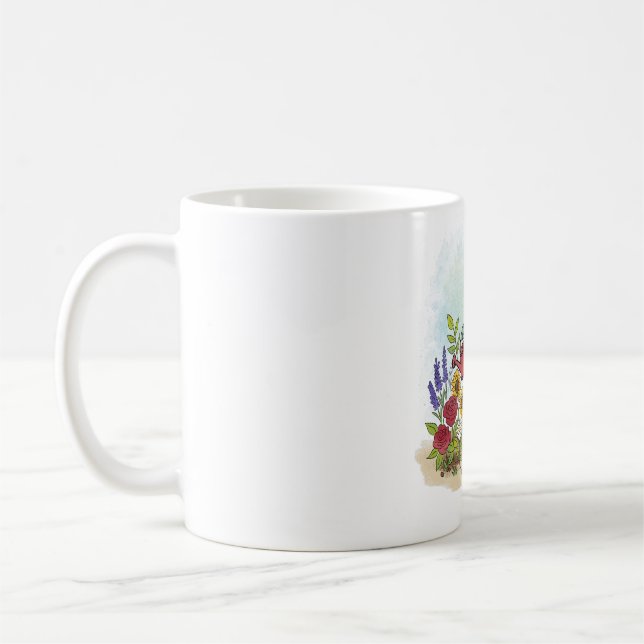 Caneca De Café Cute Whimsical Frog In Flower Garden Illustration (Esquerda)