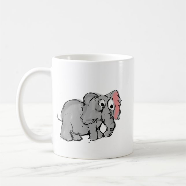 Caneca De Café Cute Whimsical Hand-Drawn Elephant Illustration (Esquerda)