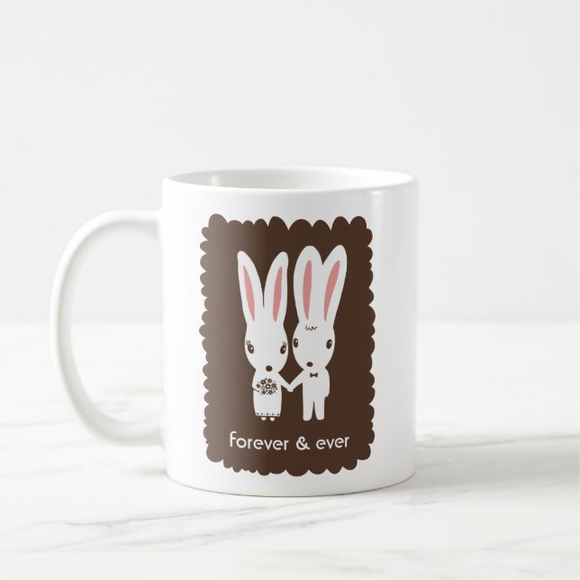 Caneca De Café Cute White Bunny Rabbits Bride and Groom Custom (Esquerda)