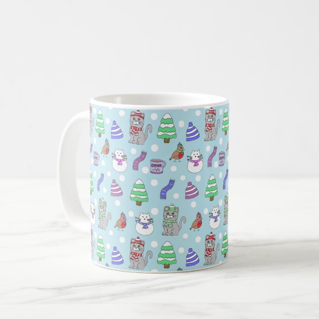Caneca De Café Cute Winter Cat Collage (Frente Esquerda)