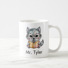 Caneca De Café Cute Wolf Reading a Book Custom