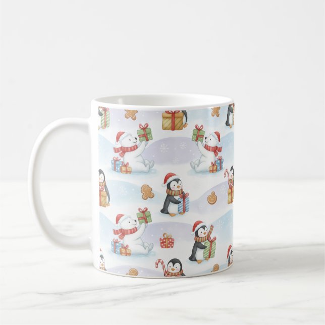 Caneca De Café Cute Woodland Animals ChristmasPattern Holiday Mug (Esquerda)