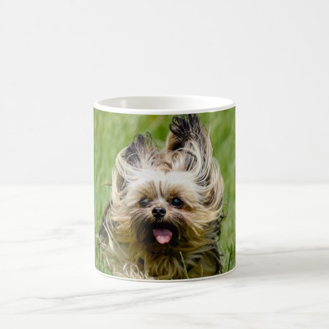 Caneca De Café Cute Yorkshire Terrier Running Through Grass (Centro)