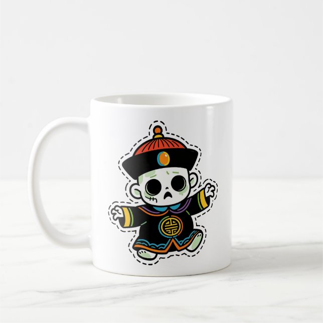 Caneca De Café Cute Zumbi Chinês de Halloween (Esquerda)