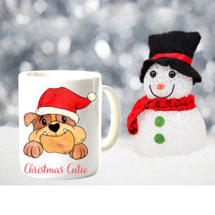 Caneca De Café Cutie de Natal do Cachorro de Touro Santa Hat