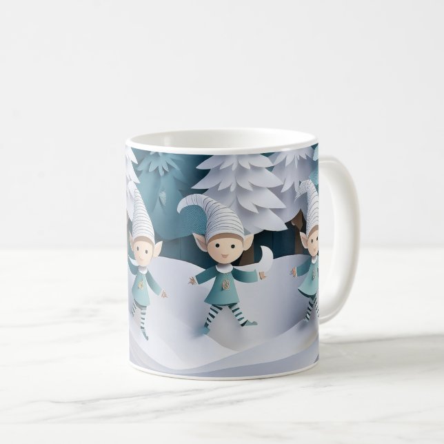 Caneca De Café Cutout Elves in the Snow Christmas  (Frente Esquerda)