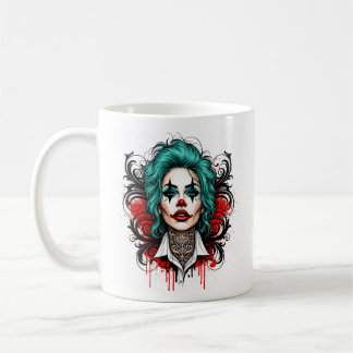 Caneca De Café Cyan Haired Clown Queen - Spooky Chic Design