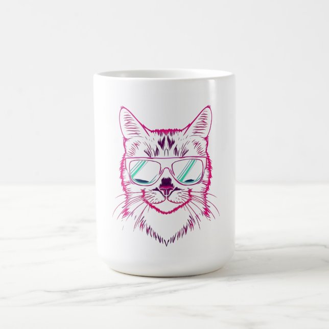 Caneca De Café Cyber cat vestindo óculos de sol com néon retrô (Centro)