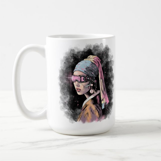 Caneca De Café Cyber-Girl com uma pérola a ouvir (Esquerda)