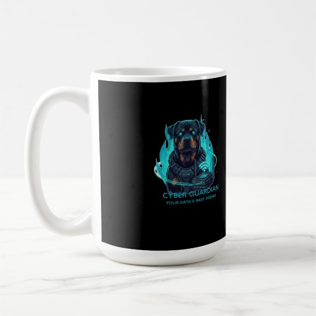 Caneca De Café Cyber Guardian Rottweiler Blue Flame - High-Tech O (Esquerda)
