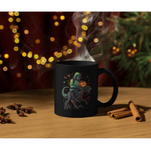 Caneca De Café Cyber Neon Skeleton Riding Robo Dino - Halloween