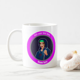Caneca De Café Cyber Woman and Network Cables - adicione um sloga