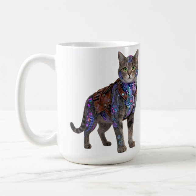 Caneca De Café Cyberpunk Circuit Cat – Neon Tech Beast (Esquerda)
