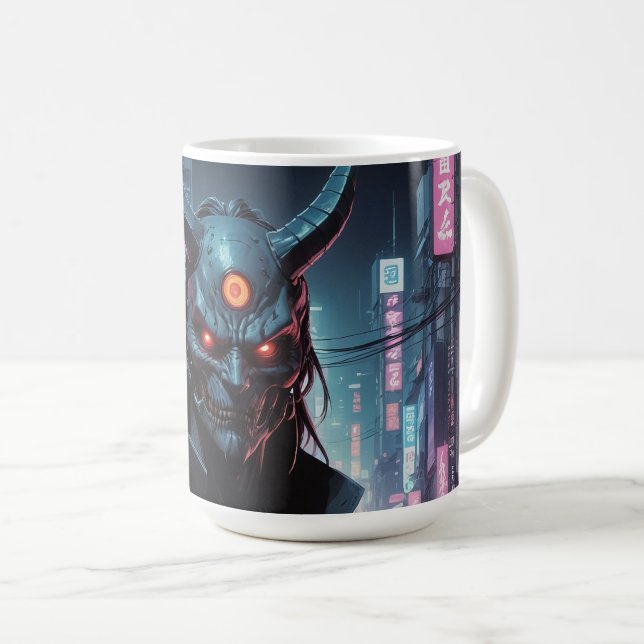 Caneca De Café Cyberpunk Demon Samurai (Frente Esquerda)