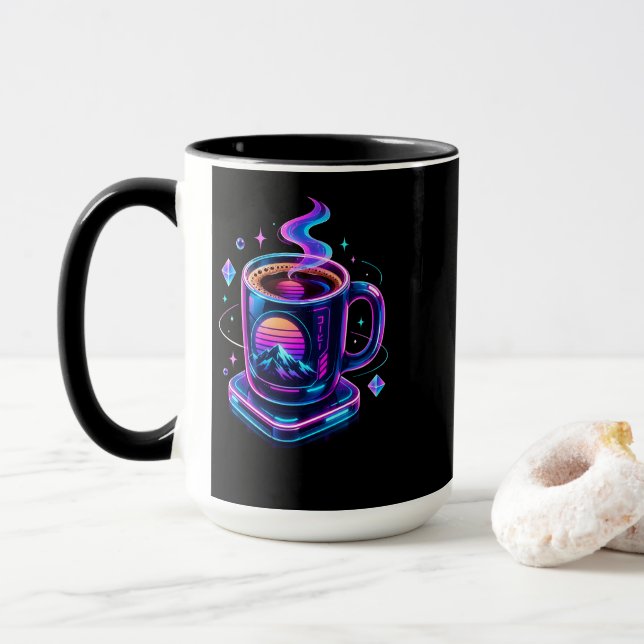 Caneca de Café Cyberpunk Neon (Com Donut)