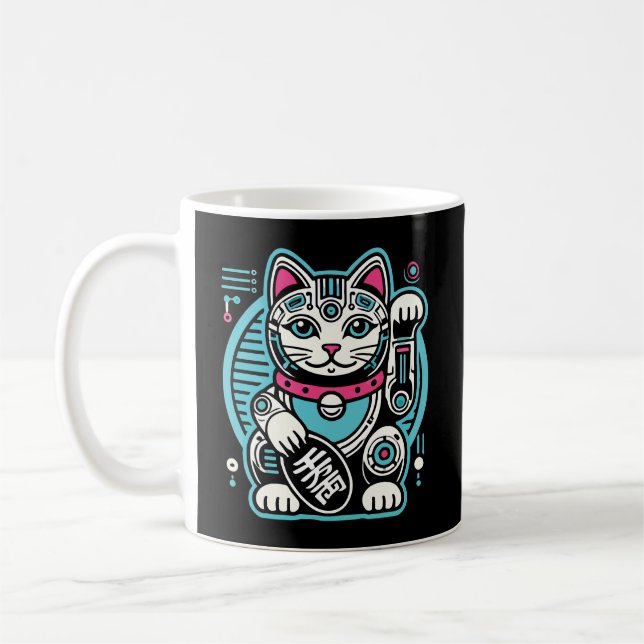 Caneca De Café Cyberpunk Robot Maneki Neko Lucky Cat, Dinheiro (Esquerda)