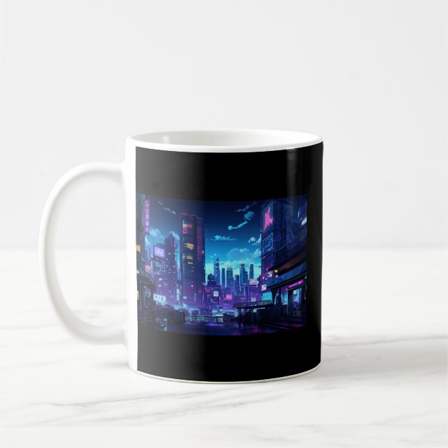 Caneca De Café Cyberpunk Rooftop Tokyo (Esquerda)