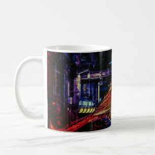 Caneca De Café Cyberpunk Sparrow em Neon Cityscape