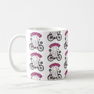 Caneca De Café Cycopath Halloween Ghost em Bicicleta Rosa