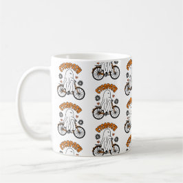 Caneca De Café Cycopath Halloween Ghost on Orange Bicycle